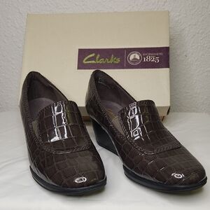 Clarks Brown Wedge with Brogue Detailing